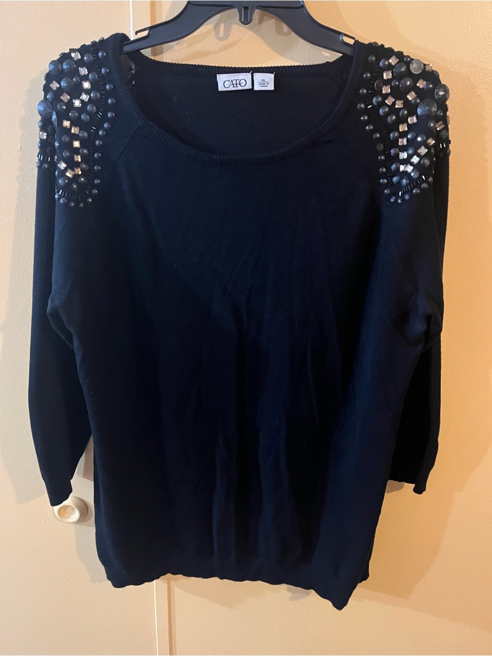 CATO Black Jeweled Shoulder Sweater